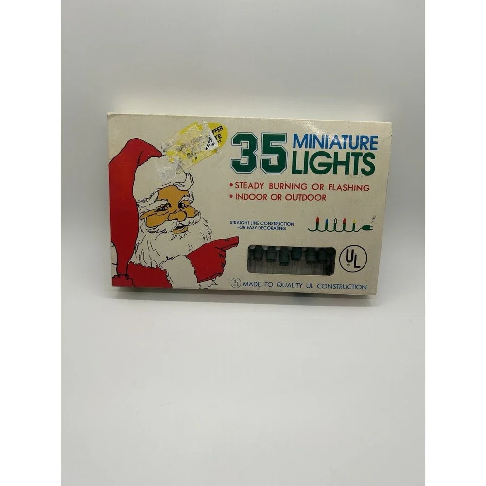 Miniature Red Christmas 35 String Lights Flashing Steady In/Outdoor VTG